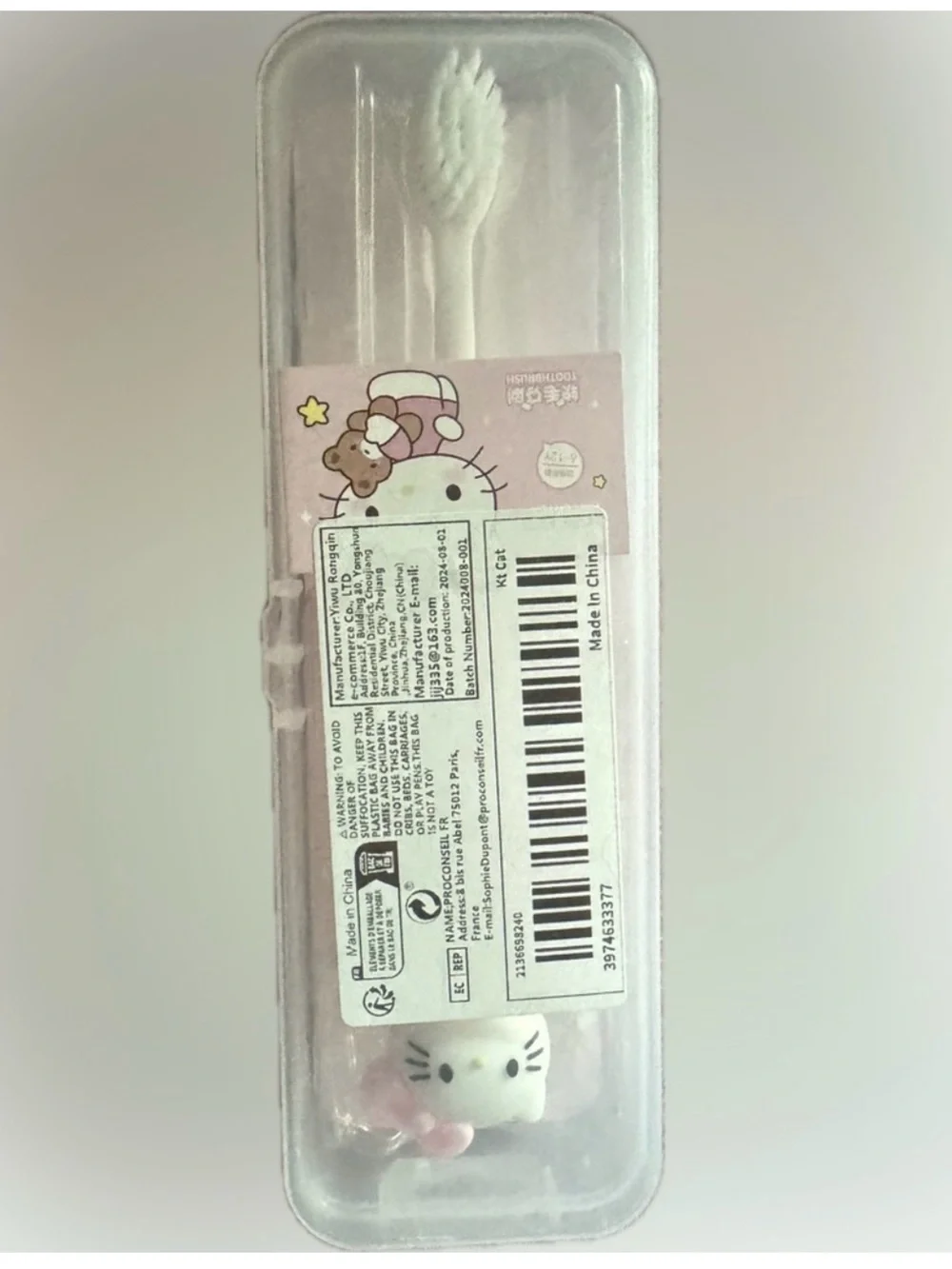Hello Kitty Pink Kids Toothbrush with Character Handle and Travel Case